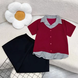 Set Áo Thun Phối Cổ Sơ Mi + Quần Đùi Vải Tây Dáng A Bigsize Nữ – Che Bụng, Gọn Đùi A338+Q500