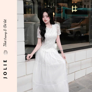 Set Váy JOLIE Phối Ren Nổi - Đầm Xòe Công Chúa Dáng Dài Tiểu Thư Sang Trọng Đi Tiệc, Đi Làm, Chụp Ảnh