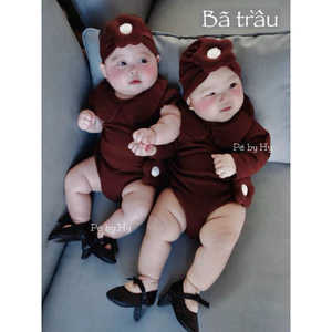 Set bodysuit đỏ Tết cộc tay, dài tay kèm phụ kiện 0-12m, Pé By Hy