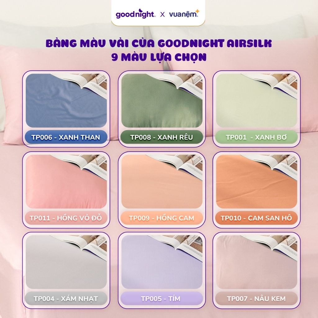 Bộ Ga Gối 3 Món Goodnight Airsilk 20cm, Ga Giường Tencel Cao Cấp Mềm Mại, 9 Màu