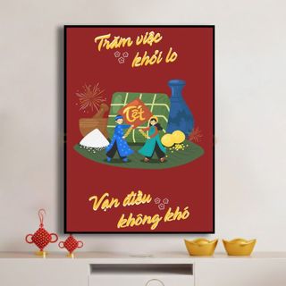 Tranh Cavas Treo Tường Chủ Đề Tết Đoàn Viên BH215 - Tranh Treo Tường Trang Trí Quán Nước, Nhà Hàng, Homestay
