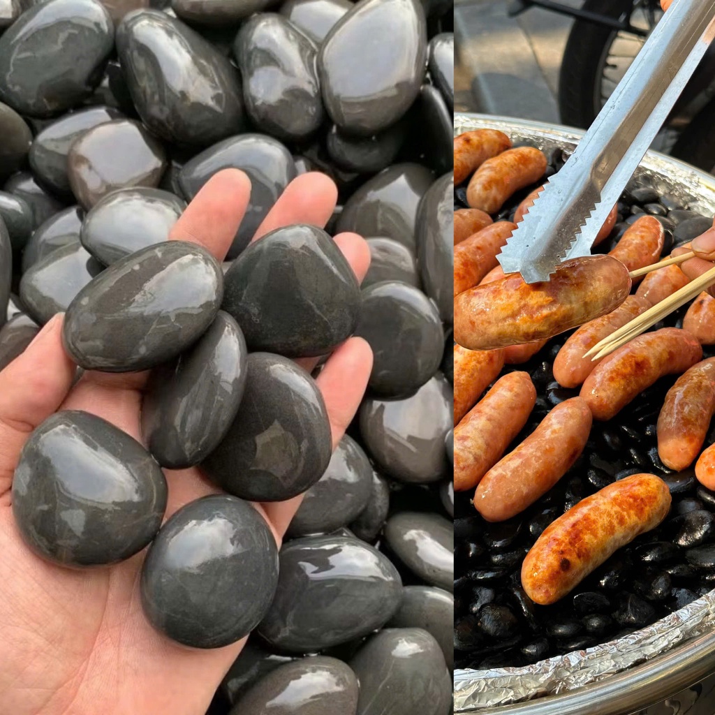 Đá Nướng BBQ Đen 1kg – Nướng Xúc Xích, Lạp Xưởng, Giữ Nhiệt Tốt
