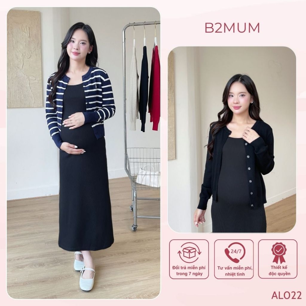 Áo khoác len Cardigan cúc cài, cổ tròn, bo tay và gấu áo, chất len co giãn mặc được khi bầu - AL022