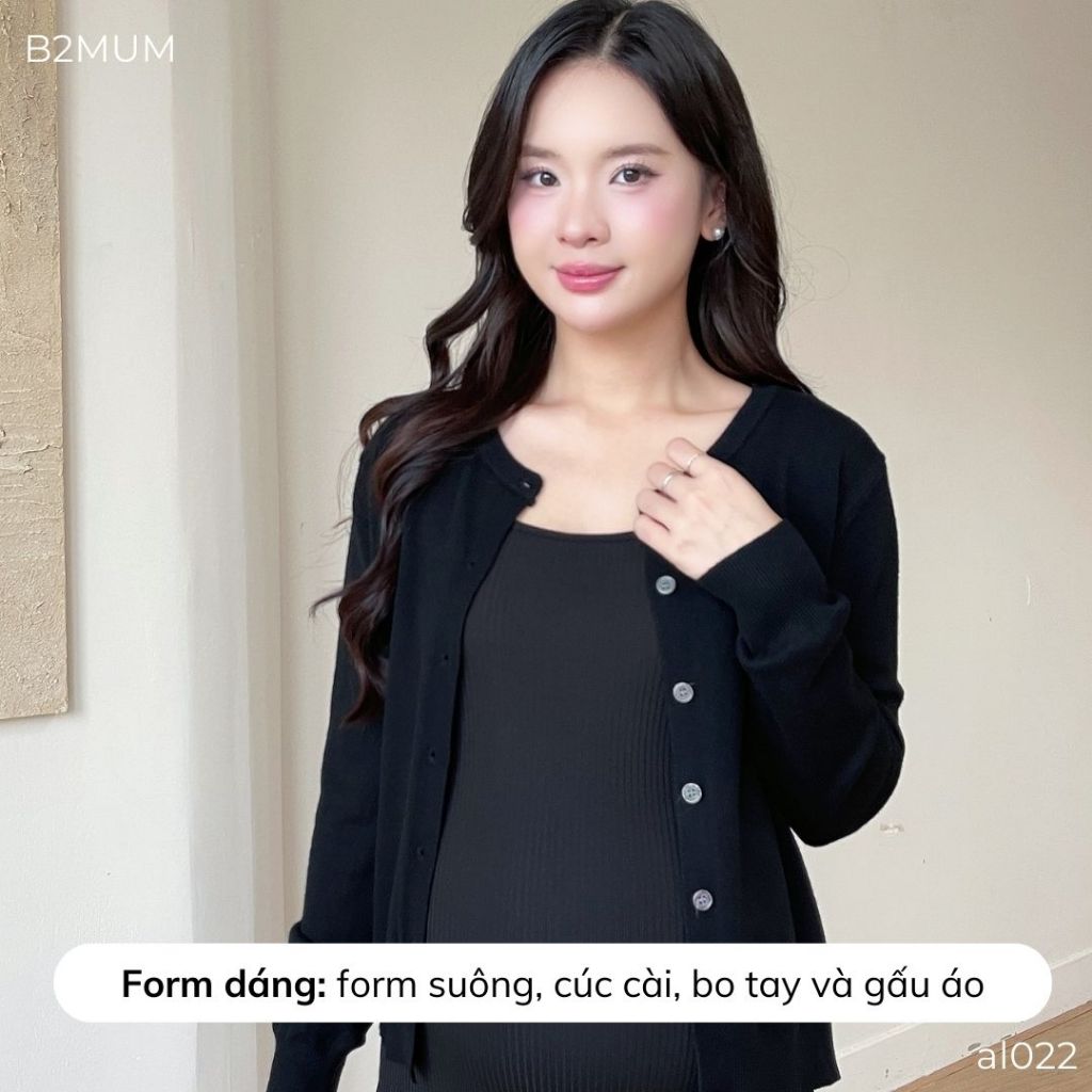 Áo khoác len Cardigan cúc cài, cổ tròn, bo tay và gấu áo, chất len co giãn mặc được khi bầu - AL022
