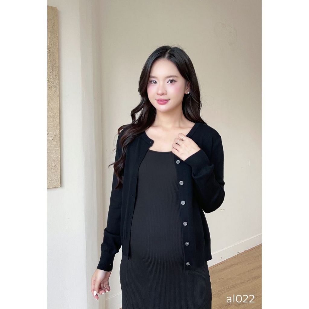 Áo khoác len Cardigan cúc cài, cổ tròn, bo tay và gấu áo, chất len co giãn mặc được khi bầu - AL022