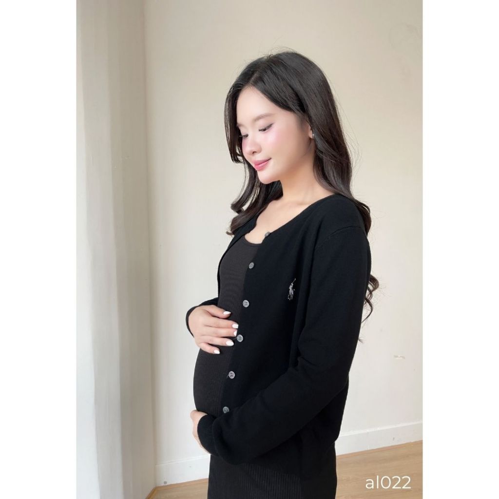 Áo khoác len Cardigan cúc cài, cổ tròn, bo tay và gấu áo, chất len co giãn mặc được khi bầu - AL022