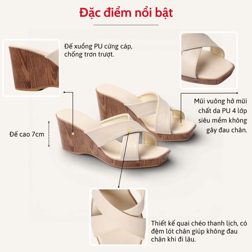 Dép Đế Xuồng Nữ 7cm Quai Đan Chéo Pixie H429