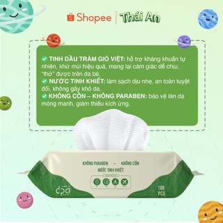 Thùng 24 Gói Khăn Giấy Ướt Tinh Dầu Tràm Cho Bé Thái An 100 Tờ Không Cồn Làm Sạch Kháng Khuẩn Giảm Hăm An Toàn Bé Yêu