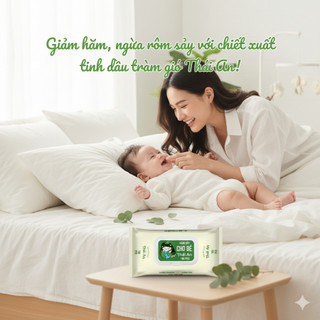 Thùng 24 Gói Khăn Giấy Ướt Tinh Dầu Tràm Cho Bé Thái An 100 Tờ Không Cồn Làm Sạch Kháng Khuẩn Giảm Hăm An Toàn Bé Yêu