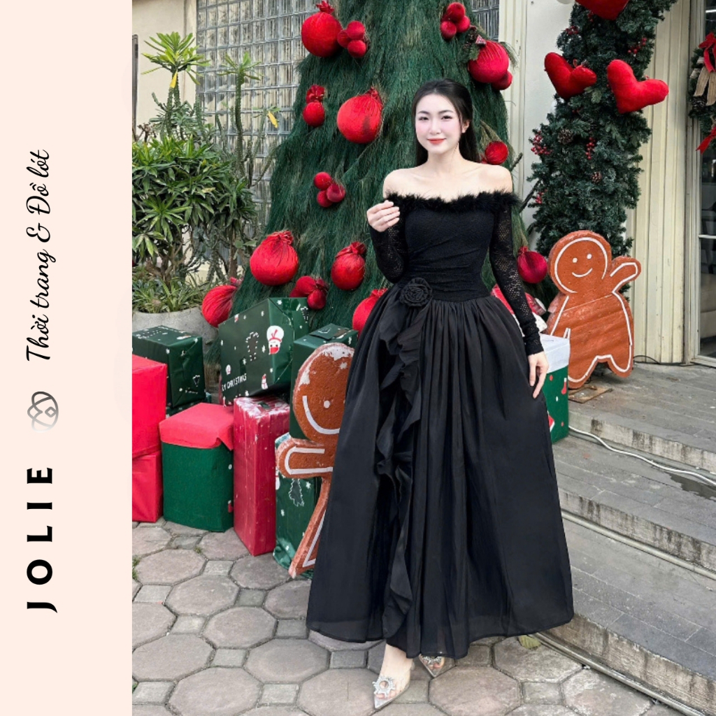 Đầm Dạ Hội JOLIE Lệch Vai Cao Cấp - Váy Công Chúa Dáng Dài Kết Hoa Thủ Công Sang Trọng Dự Tiệc Cưới, Sự Kiện