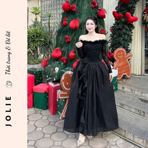 Đầm Dạ Hội JOLIE Lệch Vai Cao Cấp - Váy Công Chúa Dáng Dài Kết Hoa Thủ Công Sang Trọng Dự Tiệc Cưới, Sự Kiện