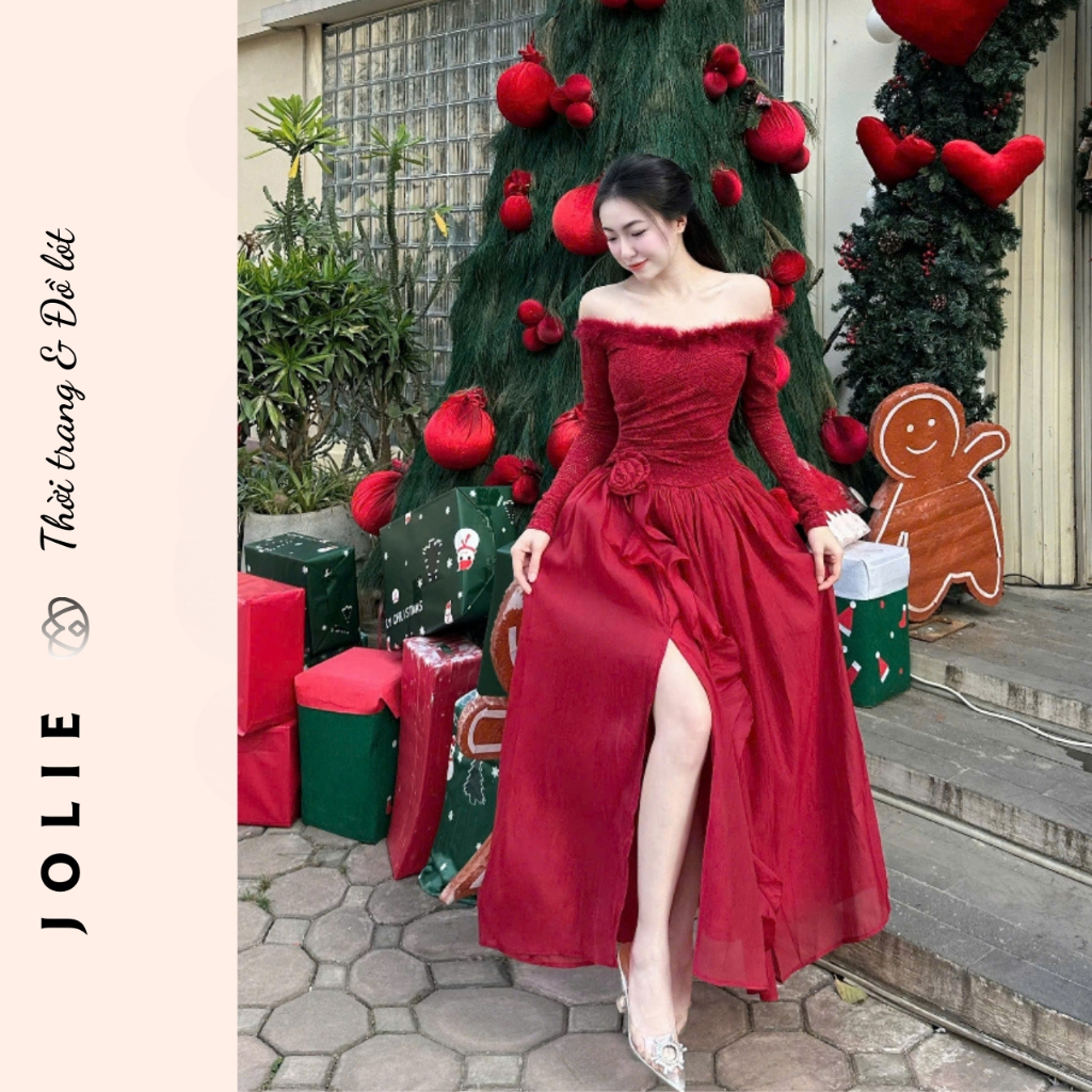 Đầm Dạ Hội JOLIE Lệch Vai Cao Cấp - Váy Công Chúa Dáng Dài Kết Hoa Thủ Công Sang Trọng Dự Tiệc Cưới, Sự Kiện