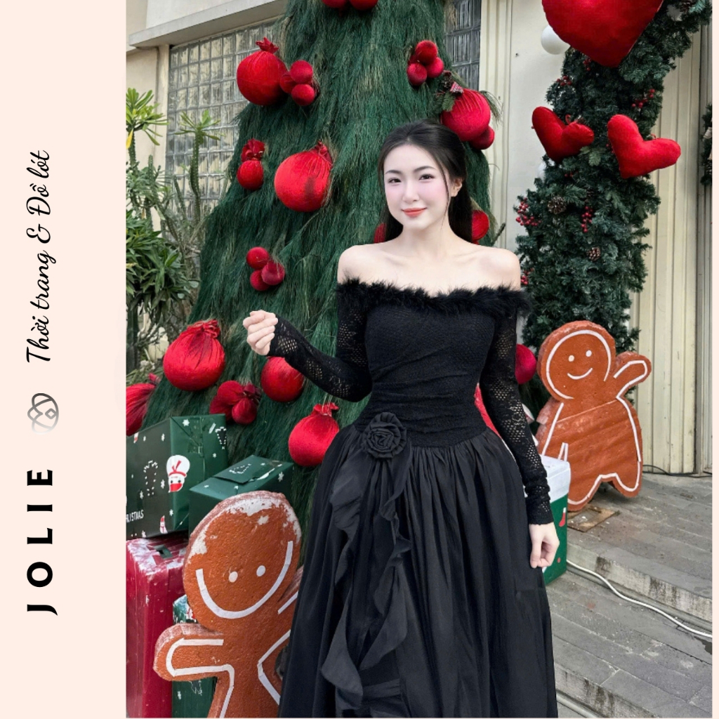 Đầm Dạ Hội JOLIE Lệch Vai Cao Cấp - Váy Công Chúa Dáng Dài Kết Hoa Thủ Công Sang Trọng Dự Tiệc Cưới, Sự Kiện