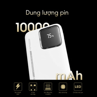 Sạc dự phòng TECNO TPB-P103 - 10.000mAH | Sẵn 2 dây Type-C và Lightning | Màn hình LED - Chính hãng