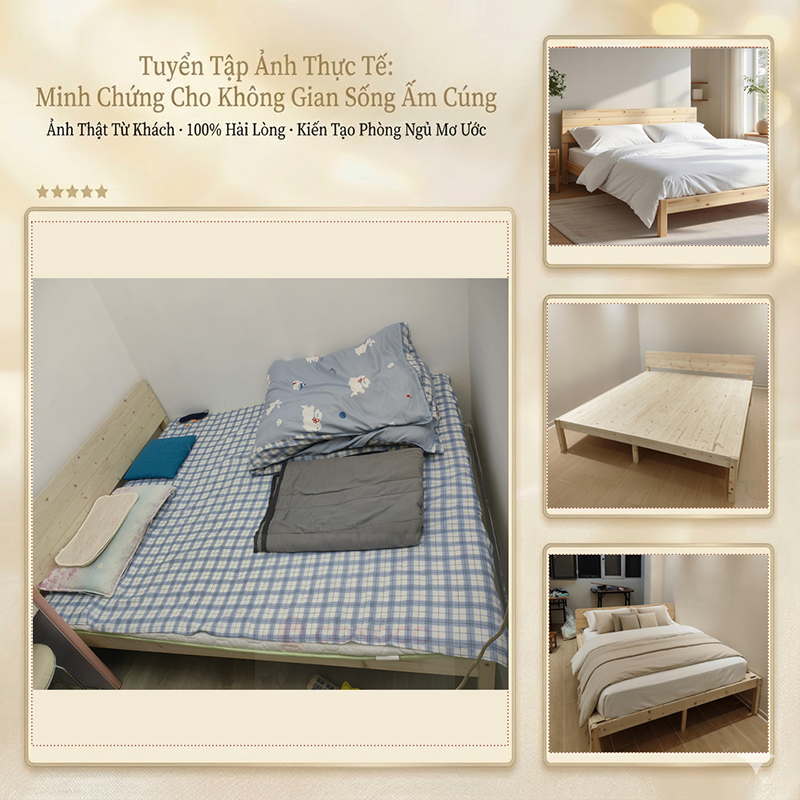 Giường Gỗ Thông CONOCO Chịu Lực Tốt Khung Dày Chống Mối Mọt Decor Phòng Ngủ 1m2 1m5 1m8