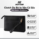 Clutch Cầm Tay Da Bò In Vân Cá Sấu, Chất Liệu Da Bò, Kiểu Dáng Sang Trọng 27x20x5cm — ảnh 1