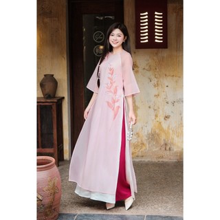 [LAMER X PHƯƠNG ANH ĐÀO] Áo Dài Cách Tân Dáng Suông Ngọc Hoa (Không Quần) 2 Lớp Tơ Óng Và Lụa Đính Kết Thủ Công Cao Cấp