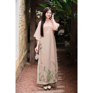[LAMER X PHƯƠNG ANH ĐÀO] Áo Dài Cách Tân Dáng Suông (Không Quần) Tường Hoa 2 Lớp Tơ Đính Kết Thủ Công Cao Cấp S61A25Q016