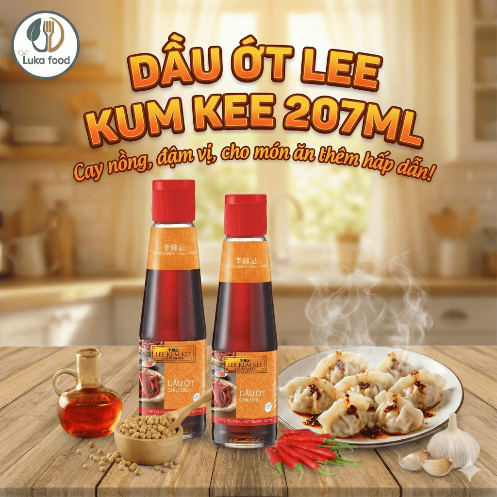 Dầu Ớt Lee Kum Kee 207ml Chính Hãng - Hương Vị Trung Hoa, Màu Đẹp, Cay Nồng Tự Nhiên, Chấm Dimsum, Nấu Mì Cay Luka Food