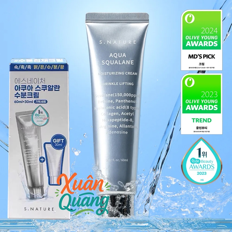 【Nhập khẩu nguyên hộp chính hãng từ Hàn Quốc】Kem dưỡng ẩm S.NATURE Aqua Squalane [60ml + 30ml]