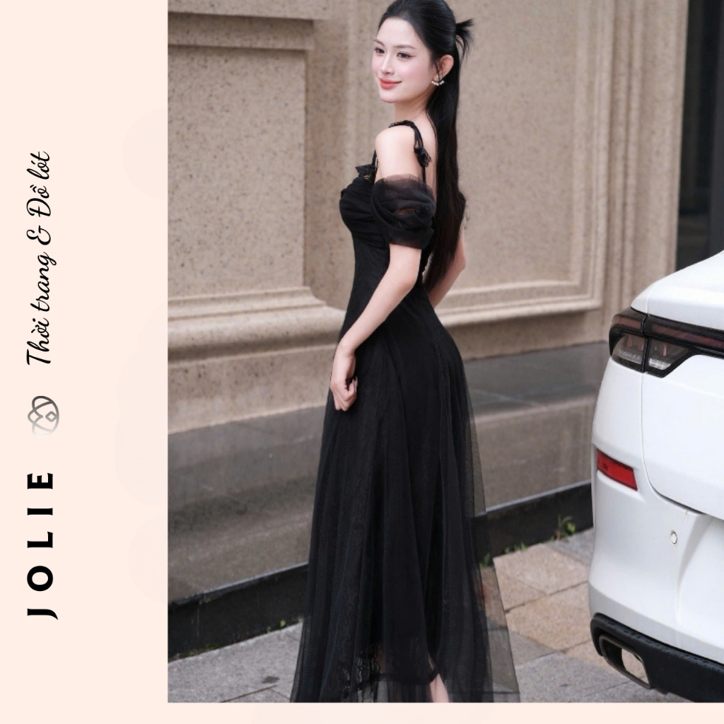 Đầm Công Chúa JOLIE - Váy Maxi Dự Tiệc Phối Ren Lưới Trễ Vai Tiểu Thư Sang Trọng Đi Tiệc Cưới, Chụp Ảnh