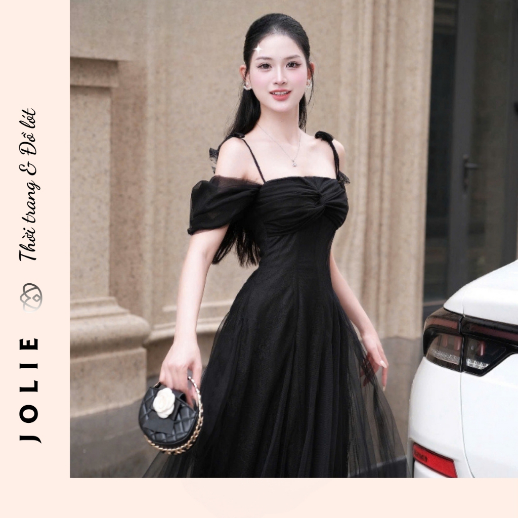 Đầm Công Chúa JOLIE - Váy Maxi Dự Tiệc Phối Ren Lưới Trễ Vai Tiểu Thư Sang Trọng Đi Tiệc Cưới, Chụp Ảnh