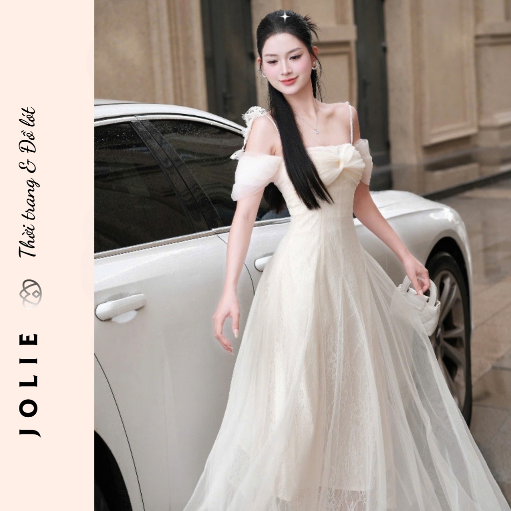 Đầm Công Chúa JOLIE - Váy Maxi Dự Tiệc Phối Ren Lưới Trễ Vai Tiểu Thư Sang Trọng Đi Tiệc Cưới, Chụp Ảnh