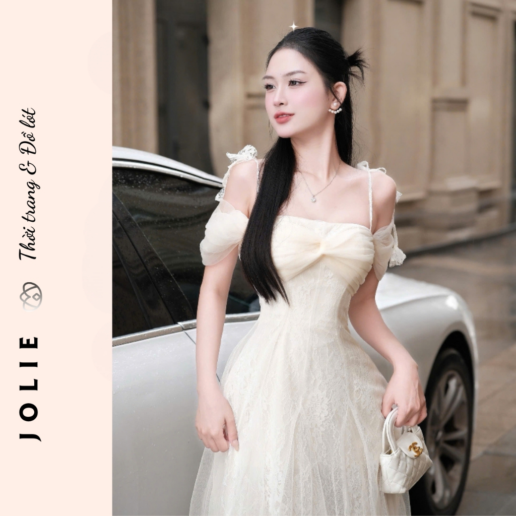 Đầm Công Chúa JOLIE - Váy Maxi Dự Tiệc Phối Ren Lưới Trễ Vai Tiểu Thư Sang Trọng Đi Tiệc Cưới, Chụp Ảnh