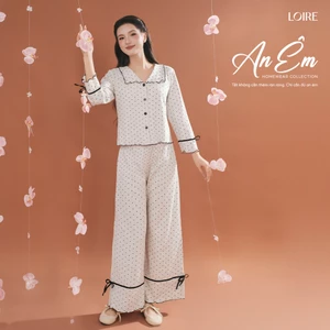 Bộ Mặc Nhà Vân An Loire FDMN250336 Thu Đông Cotton Dài Tay Dáng Suông Chấm Bi