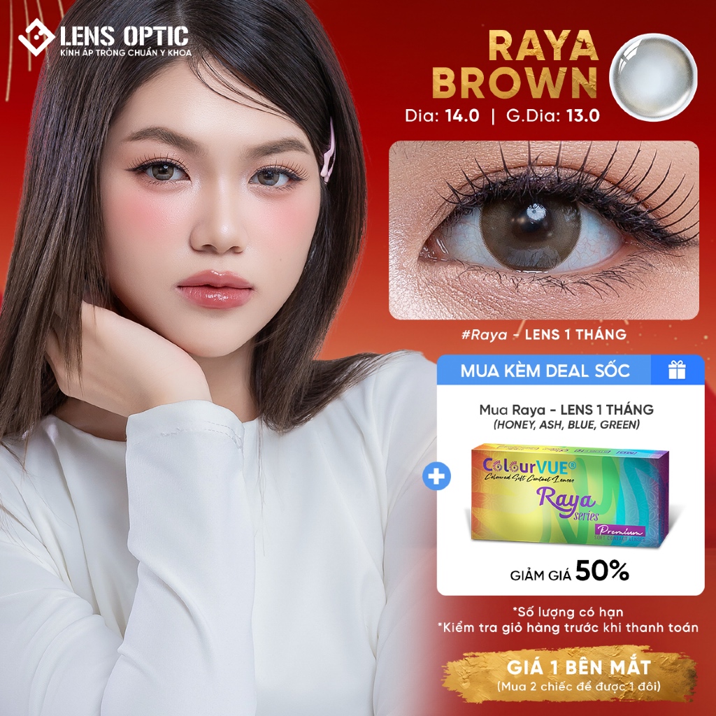 Kính Áp Tròng Lens Optic Màu Nâu ColourVue Raya Brown 1 Tháng DIA 14 ...