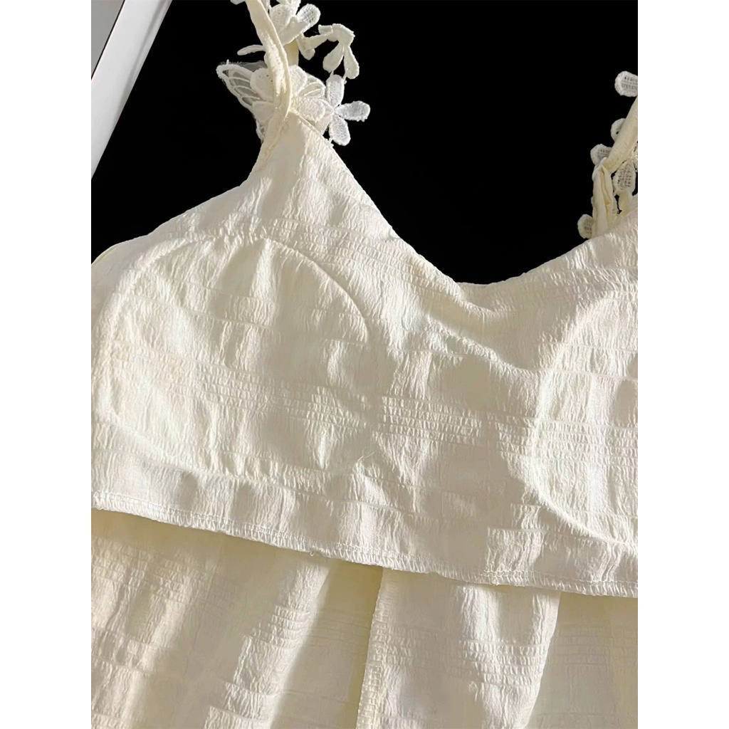 Bộ ngủ nữ hai dây có mút ngực đũi xốp hoa thêu sang chảnh ngọt ngào mặc nhà dáng rộng pijama mát mẻ 088
