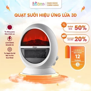Quạt Sưởi Gốm 2000W IQKAO - Hiệu Ứng Lửa Chân Thực, 2 Chế Độ Nóng Nhanh, Quay Đảo Chiều & Ngắt An Toàn, Tiết Kiệm Điện