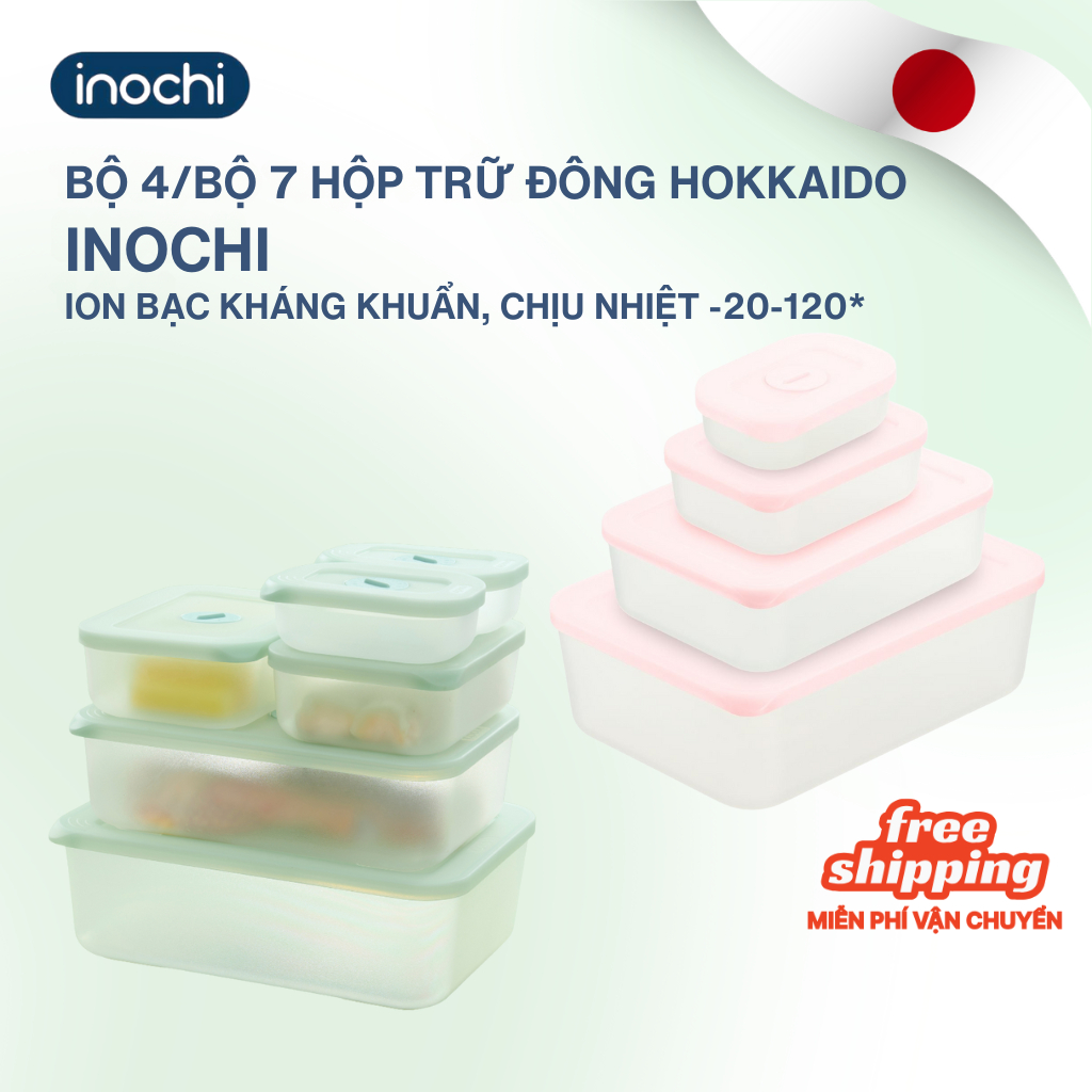 Bộ 4/ Bộ 7 Hộp Thực Phẩm TRỮ ĐÔNG Hokkaido 290-900-2500-3600ml Cao Cấp, Kháng Khuẩn, An Toàn