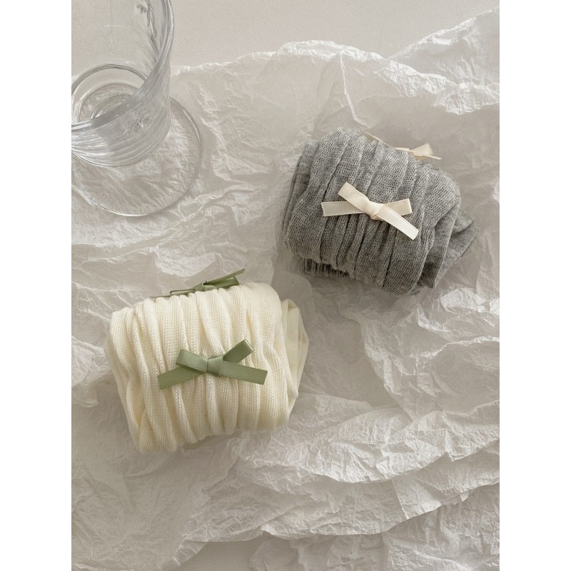 Tất nữ dáng dài bo chun nhún gân phối 2 nơ phía trước, vớ cotton mềm dễ thương, nhiều màu basic – daldanlovely