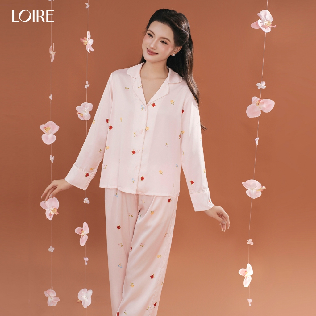 [AN ÊM]Bộ Mặc Nhà Ngọc Hoa Loire FDMN250335 Chất Lụa Pháp Bộ Đồ Ngủ Dài Tay Mùa Thu Đông
