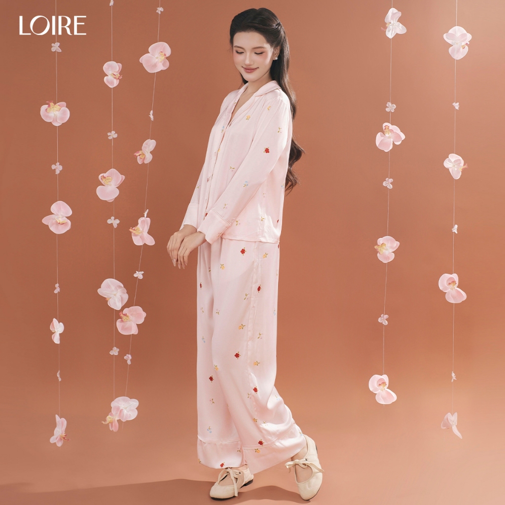 [AN ÊM]Bộ Mặc Nhà Ngọc Hoa Loire FDMN250335 Chất Lụa Pháp Bộ Đồ Ngủ Dài Tay Mùa Thu Đông