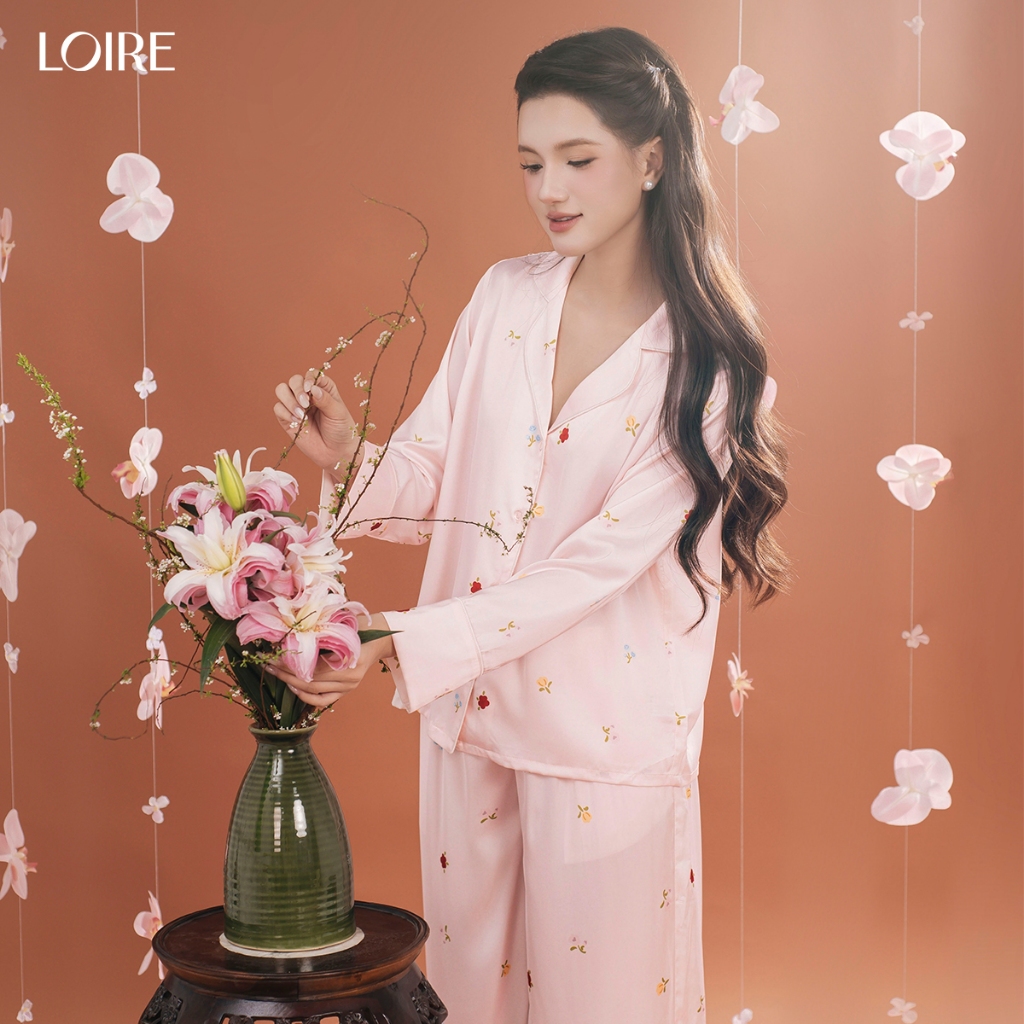 [AN ÊM]Bộ Mặc Nhà Ngọc Hoa Loire FDMN250335 Chất Lụa Pháp Bộ Đồ Ngủ Dài Tay Mùa Thu Đông