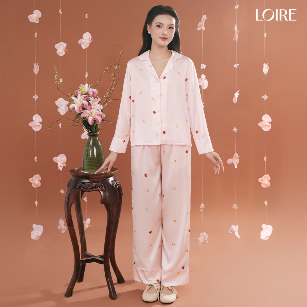 [AN ÊM]Bộ Mặc Nhà Ngọc Hoa Loire FDMN250335 Chất Lụa Pháp Bộ Đồ Ngủ Dài Tay Mùa Thu Đông