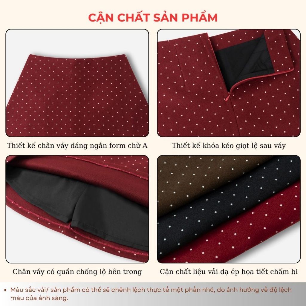 Chân váy nữ BIGSIZE Mèo Ú chân váy dáng ngắn form chữ A chất dạ ép khóa kéo sau họa tiết chấm bi phong cách Hàn Quốc 590