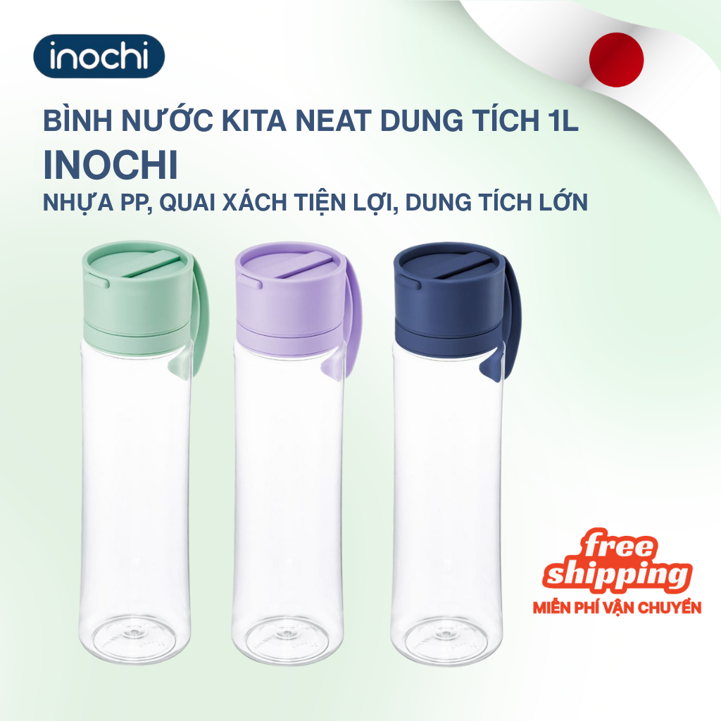 Bình nước thể thao Kita Neat dung tích 1L lớn không BPA, nắp đậy chống rò rỉ, quai xách tiện lợi