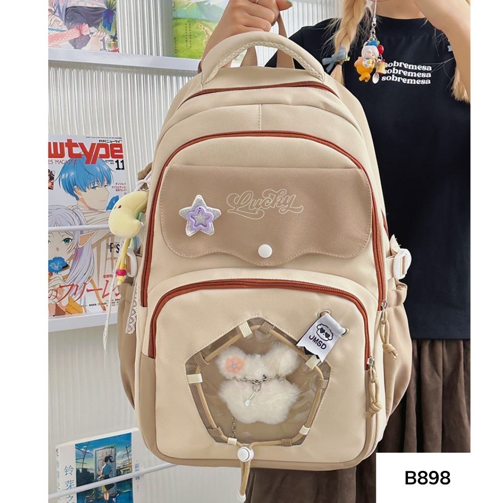 Balo đi học unisex cho học sinh các cấp nhiều ngăn phối màu thời trang Ulzzang vừa laptop 15.6 inch B898 gagastore
