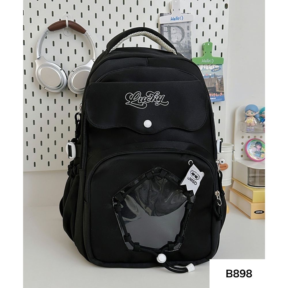 Balo đi học unisex cho học sinh các cấp nhiều ngăn phối màu thời trang Ulzzang vừa laptop 15.6 inch B898 gagastore