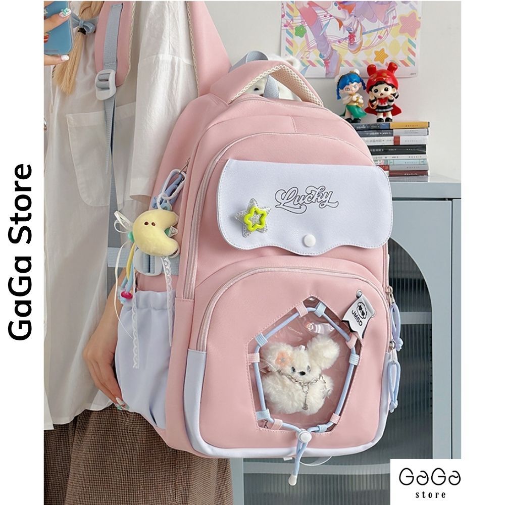 Balo đi học unisex cho học sinh các cấp nhiều ngăn phối màu thời trang Ulzzang vừa laptop 15.6 inch B898 gagastore