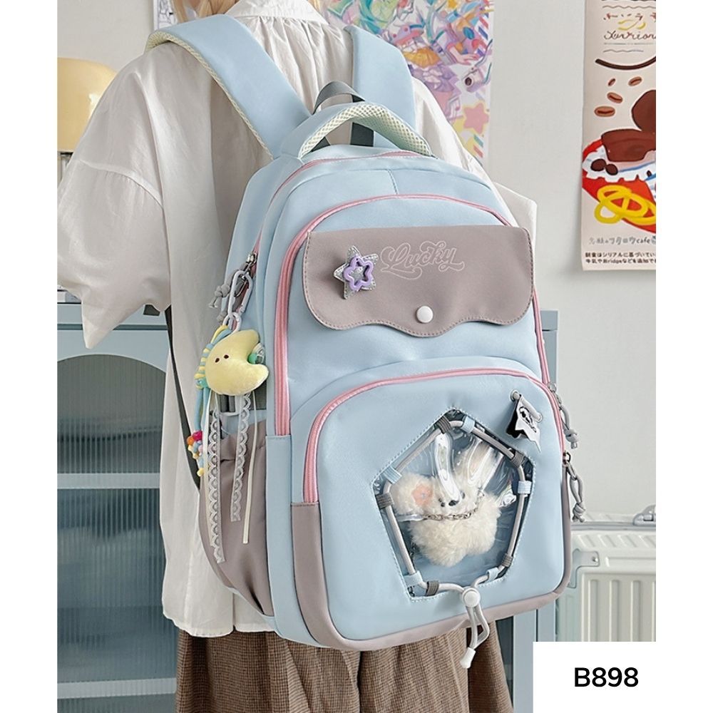 Balo đi học unisex cho học sinh các cấp nhiều ngăn phối màu thời trang Ulzzang vừa laptop 15.6 inch B898 gagastore