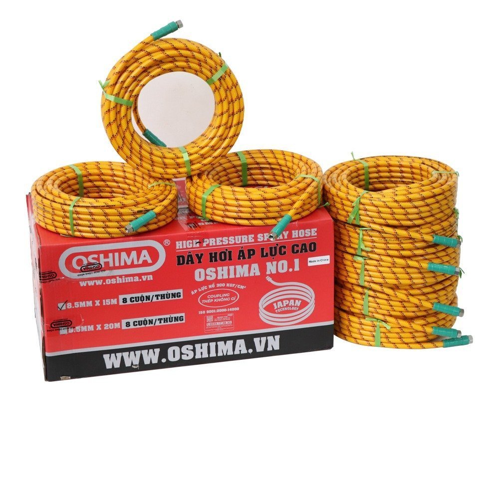Dây Phun Áp Lực 3 lớp Oshima No.1 8.5mm x 15m - Áp lực tối đa 280kg Đầu Nối Nhanh 1 đổi 1 12 tháng