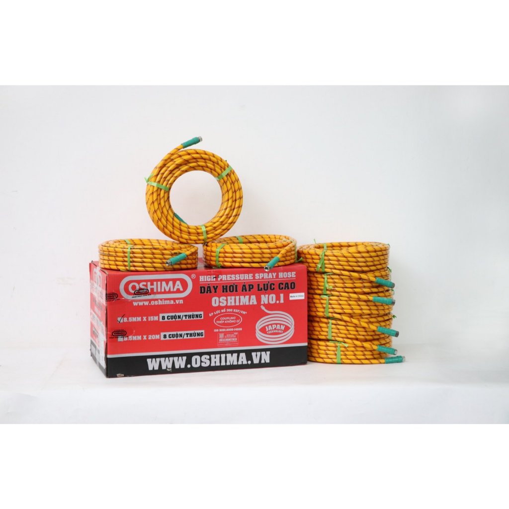 Dây Phun Áp Lực 3 lớp Oshima No.1 8.5mm x 15m - Áp lực tối đa 280kg Đầu Nối Nhanh 1 đổi 1 12 tháng