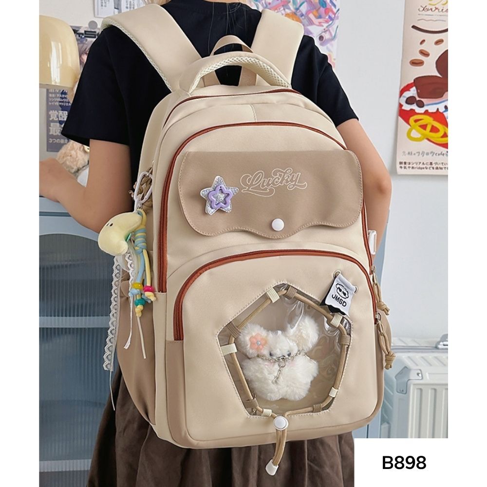 Balo đi học unisex cho học sinh các cấp nhiều ngăn phối màu thời trang Ulzzang vừa laptop 15.6 inch B898 gagastore