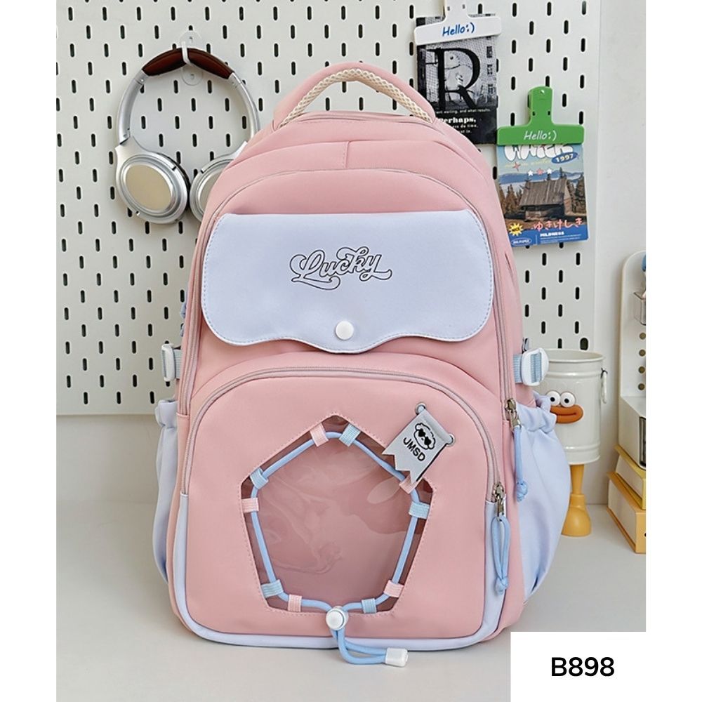 Balo đi học unisex cho học sinh các cấp nhiều ngăn phối màu thời trang Ulzzang vừa laptop 15.6 inch B898 gagastore