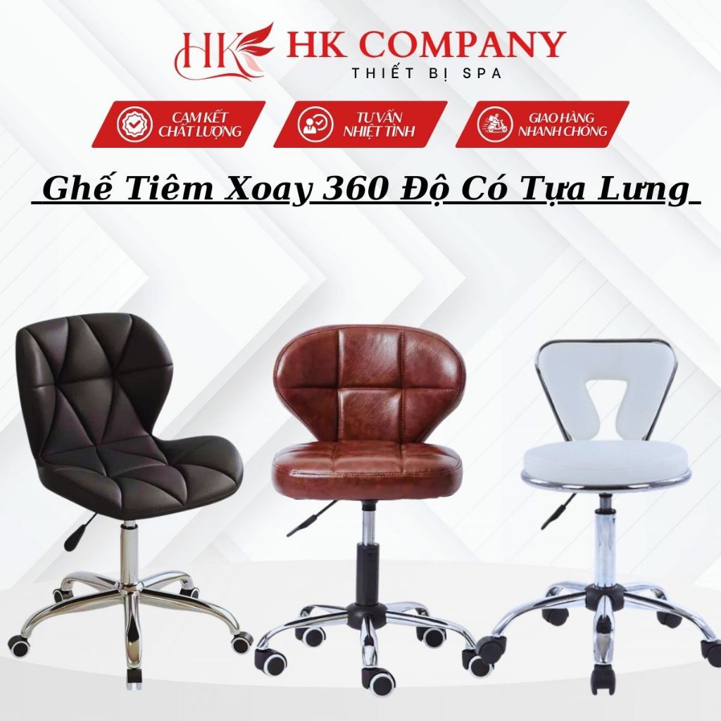 Ghế Tiêm xoay 360 độ tựa lưng, Ghế Kim Cương Có Tựa, Ghế Spa phun xăm có tựa lưng, chuyên dùng trong Spa, Thẩm mỹ viện