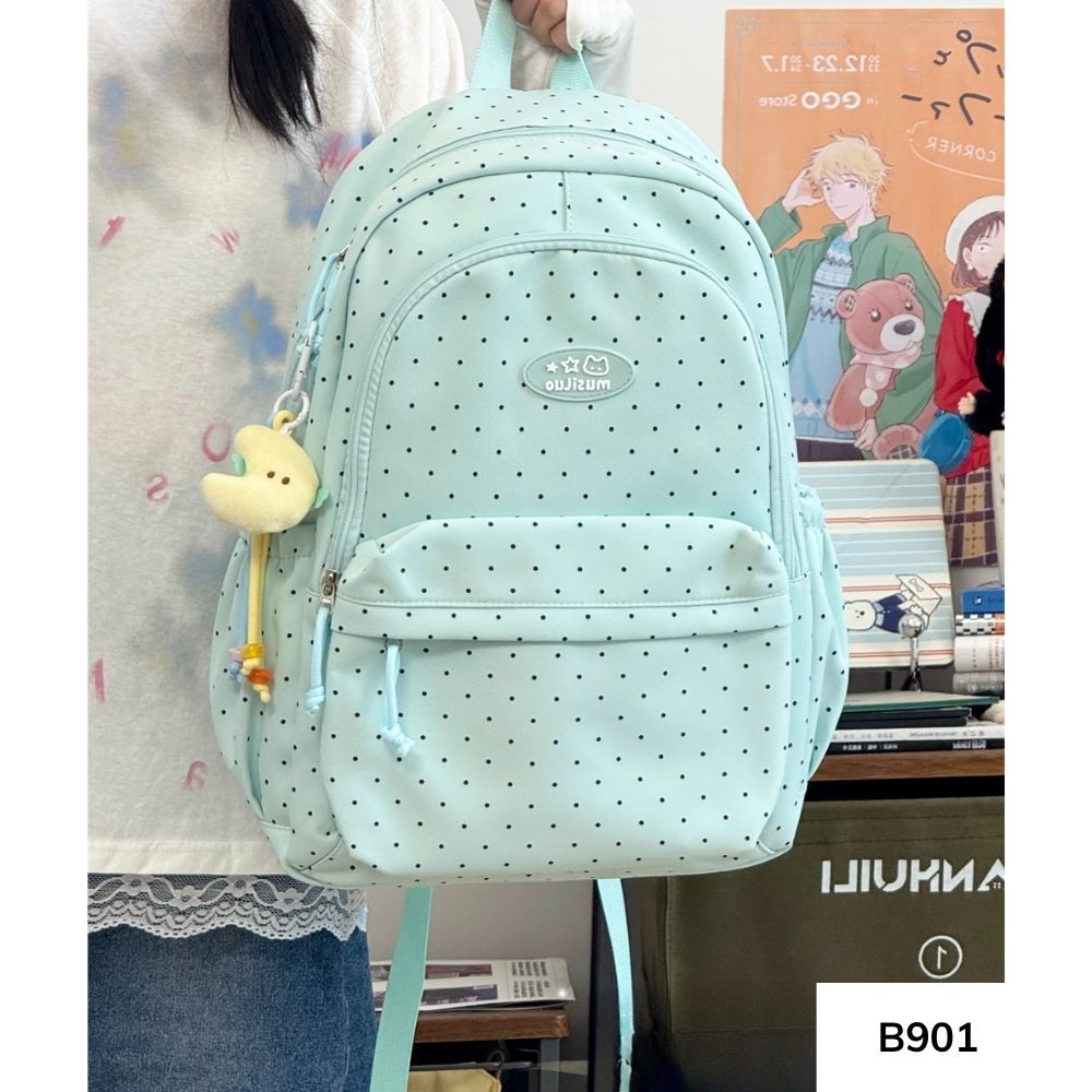 Balo nữ đi học nhiều ngăn họa tiết chấm bi dễ thương Ulzzang cho học sinh các cấp B901 gagastore